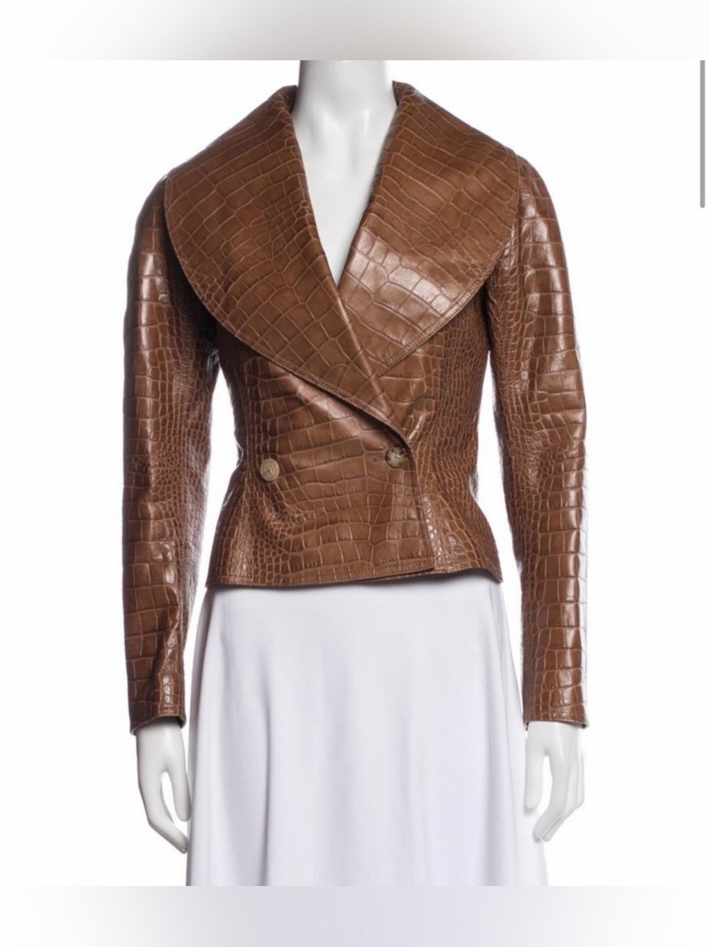 RALPH LAUREN COLLECTION BREANNA CROCODILE LEATHER JACKET IN TOFFEE - Picture 9 of 15